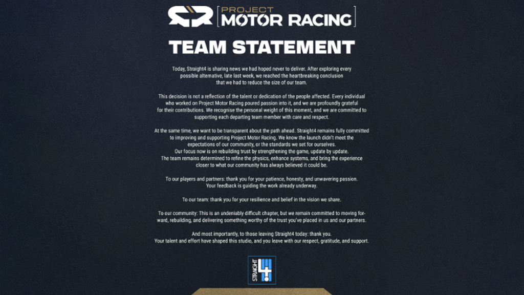 Straight4 studio team statement about layoffs
