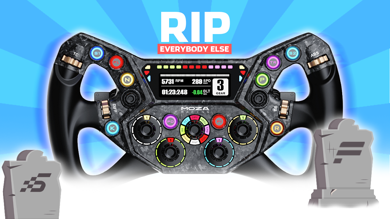 The Moza KS Pro takes everything people loved about the original KS and levels it up with a 3-inch display, rev lights, backlit controls, and a rock-solid feel. At around $330, it’s one of the most competitive GT-style wheels you can buy right now.