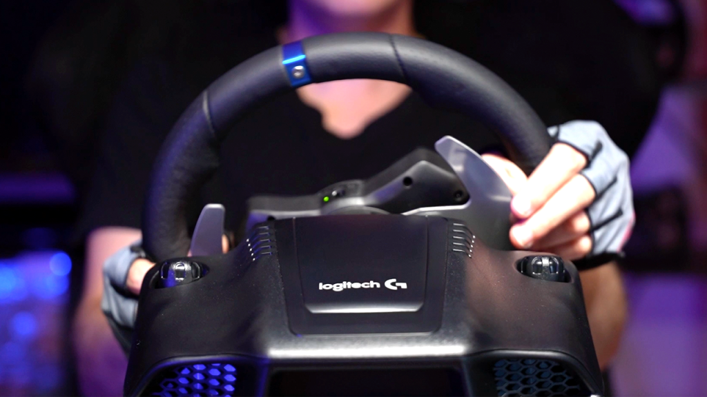 Logitech G29 and G920 sim racing wheel being used to race