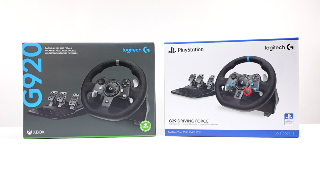 Logitech G29 and G920 in box right next to each other